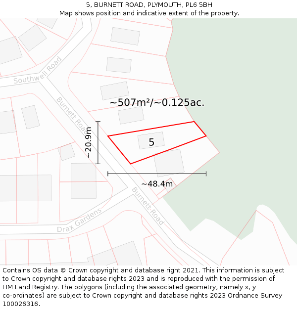 5, BURNETT ROAD, PLYMOUTH, PL6 5BH: Plot and title map
