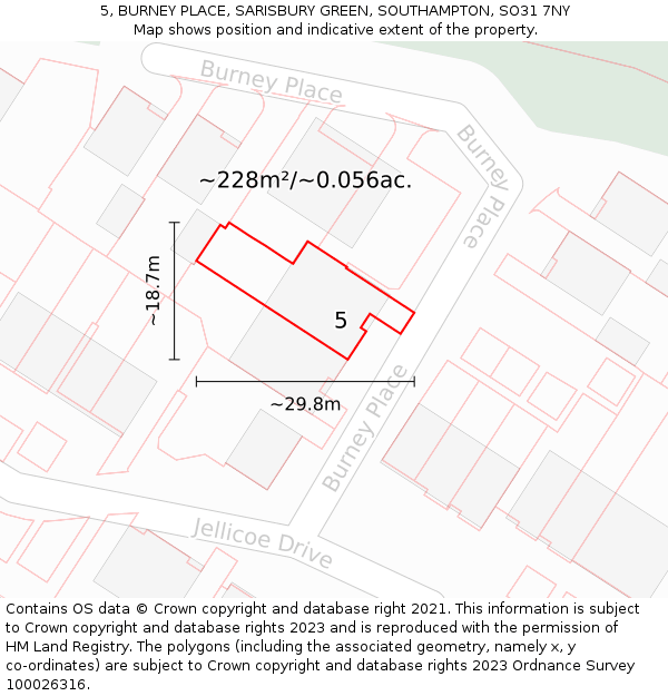 5, BURNEY PLACE, SARISBURY GREEN, SOUTHAMPTON, SO31 7NY: Plot and title map