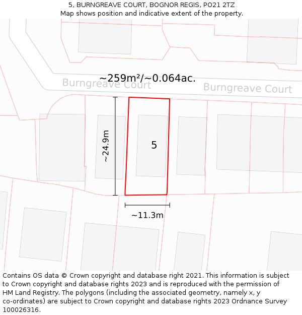 5, BURNGREAVE COURT, BOGNOR REGIS, PO21 2TZ: Plot and title map