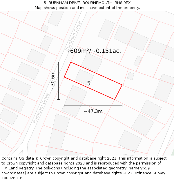 5, BURNHAM DRIVE, BOURNEMOUTH, BH8 9EX: Plot and title map