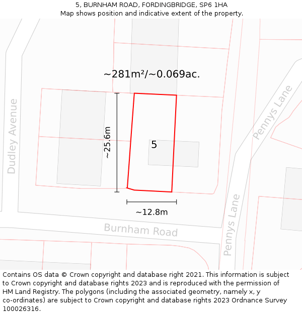5, BURNHAM ROAD, FORDINGBRIDGE, SP6 1HA: Plot and title map