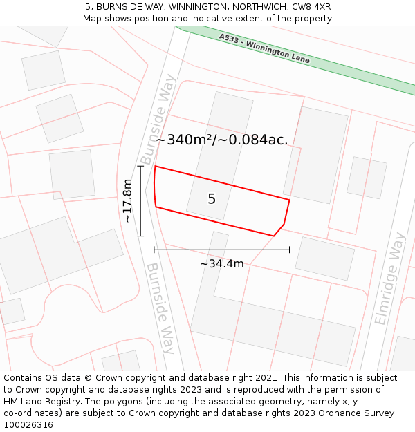 5, BURNSIDE WAY, WINNINGTON, NORTHWICH, CW8 4XR: Plot and title map