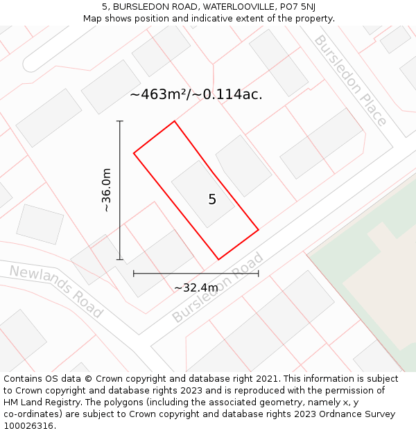 5, BURSLEDON ROAD, WATERLOOVILLE, PO7 5NJ: Plot and title map