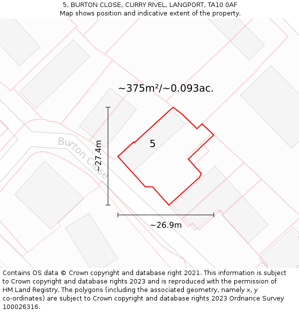 5, BURTON CLOSE, CURRY RIVEL, LANGPORT, TA10 0AF: Plot and title map