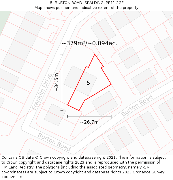 5, BURTON ROAD, SPALDING, PE11 2GE: Plot and title map