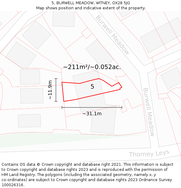 5, BURWELL MEADOW, WITNEY, OX28 5JG: Plot and title map