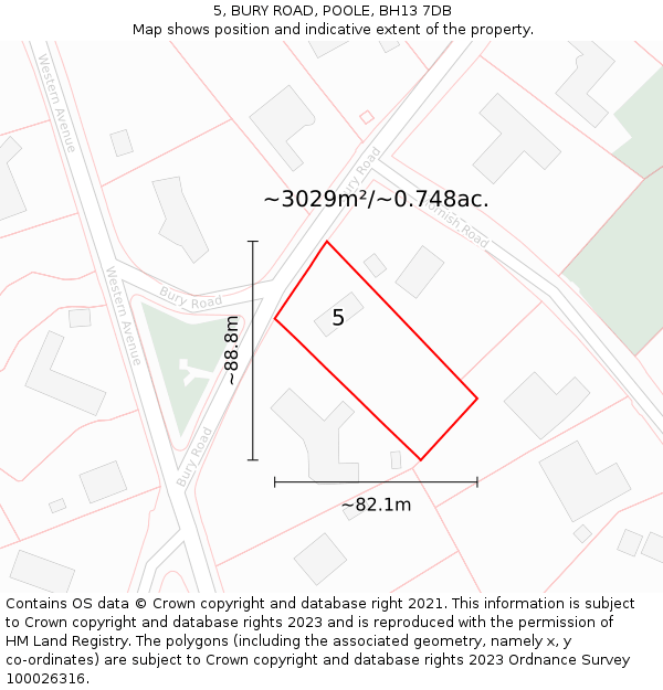 5, BURY ROAD, POOLE, BH13 7DB: Plot and title map