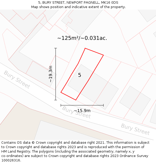 5, BURY STREET, NEWPORT PAGNELL, MK16 0DS: Plot and title map