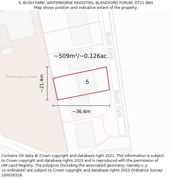 5, BUSH PARK, WINTERBORNE KINGSTON, BLANDFORD FORUM, DT11 9BG: Plot and title map