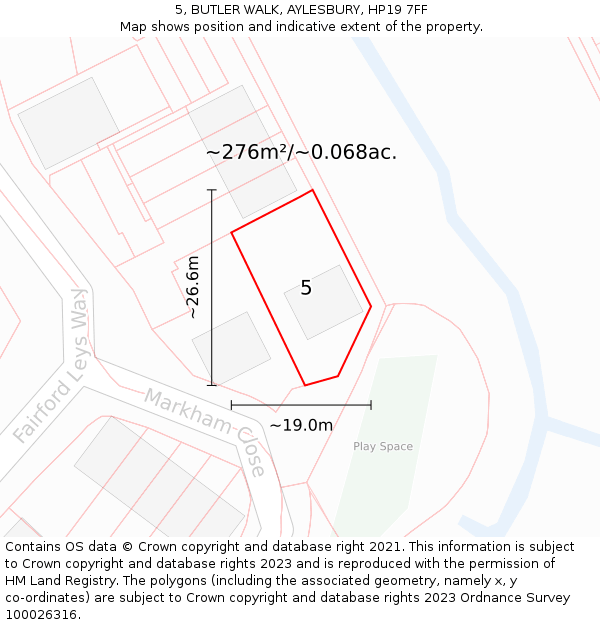 5, BUTLER WALK, AYLESBURY, HP19 7FF: Plot and title map