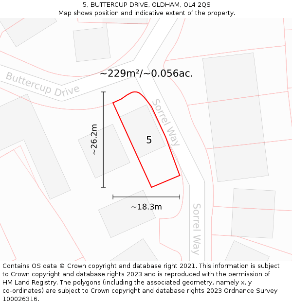 5, BUTTERCUP DRIVE, OLDHAM, OL4 2QS: Plot and title map