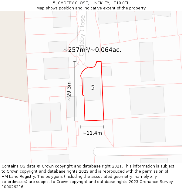 5, CADEBY CLOSE, HINCKLEY, LE10 0EL: Plot and title map