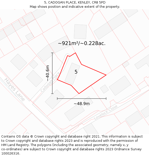 5, CADOGAN PLACE, KENLEY, CR8 5PD: Plot and title map