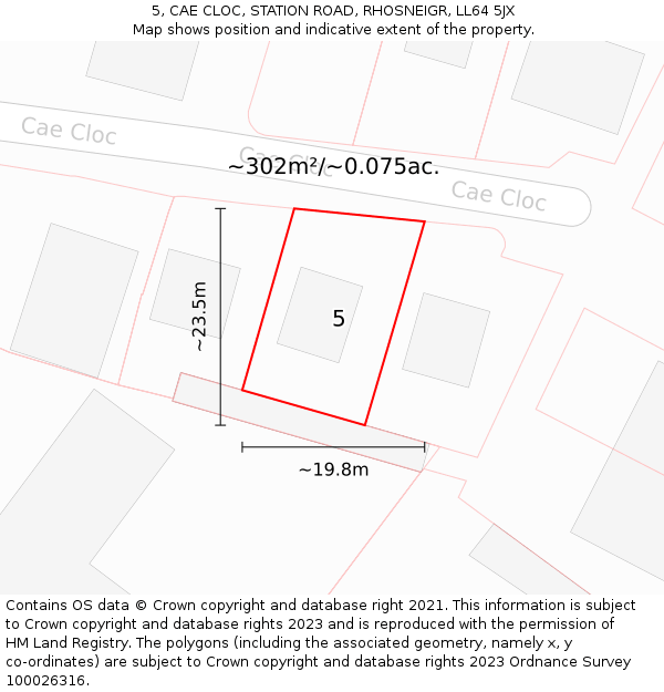 5, CAE CLOC, STATION ROAD, RHOSNEIGR, LL64 5JX: Plot and title map