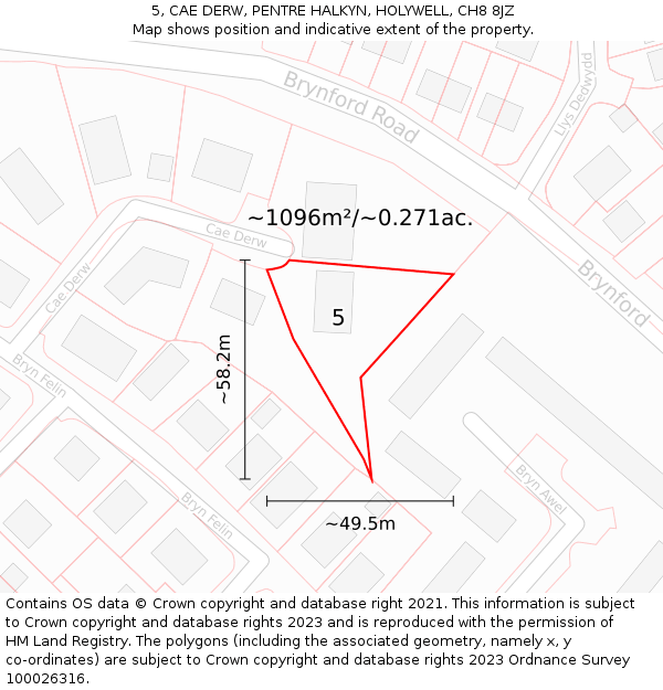 5, CAE DERW, PENTRE HALKYN, HOLYWELL, CH8 8JZ: Plot and title map