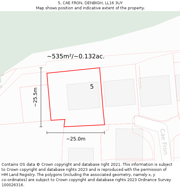5, CAE FRON, DENBIGH, LL16 3UY: Plot and title map