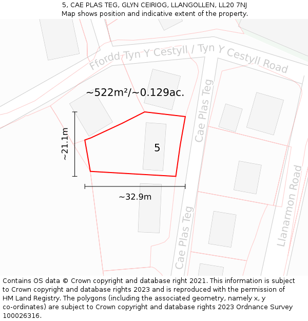 5, CAE PLAS TEG, GLYN CEIRIOG, LLANGOLLEN, LL20 7NJ: Plot and title map