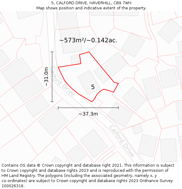 5, CALFORD DRIVE, HAVERHILL, CB9 7WH: Plot and title map