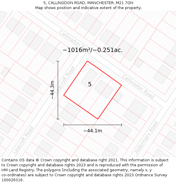 5, CALLINGDON ROAD, MANCHESTER, M21 7GN: Plot and title map