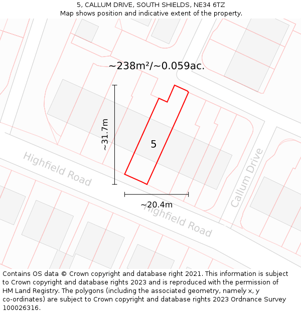 5, CALLUM DRIVE, SOUTH SHIELDS, NE34 6TZ: Plot and title map