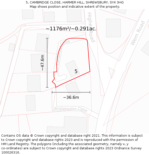 5, CAMBRIDGE CLOSE, HARMER HILL, SHREWSBURY, SY4 3HG: Plot and title map