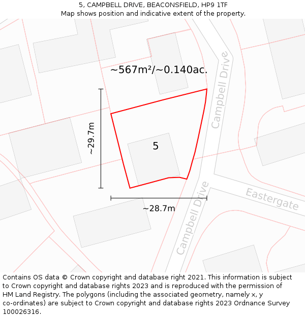 5, CAMPBELL DRIVE, BEACONSFIELD, HP9 1TF: Plot and title map