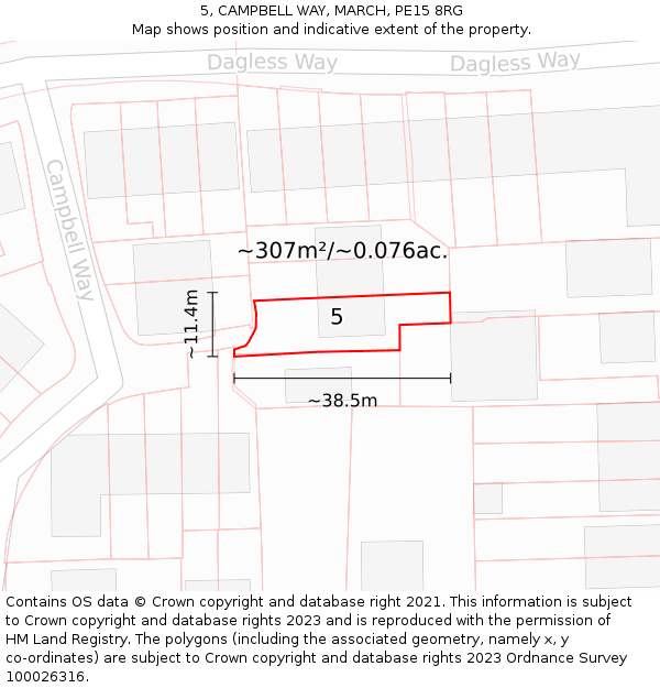 5, CAMPBELL WAY, MARCH, PE15 8RG: Plot and title map