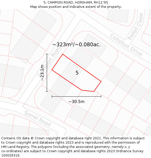 5, CAMPION ROAD, HORSHAM, RH12 5FJ: Plot and title map