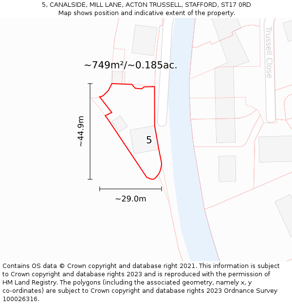 5, CANALSIDE, MILL LANE, ACTON TRUSSELL, STAFFORD, ST17 0RD: Plot and title map