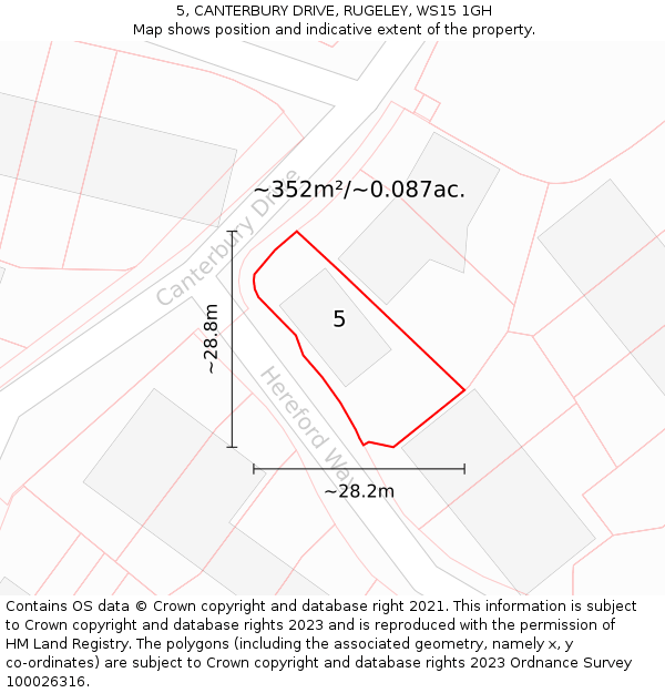 5, CANTERBURY DRIVE, RUGELEY, WS15 1GH: Plot and title map