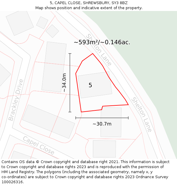 5, CAPEL CLOSE, SHREWSBURY, SY3 8BZ: Plot and title map