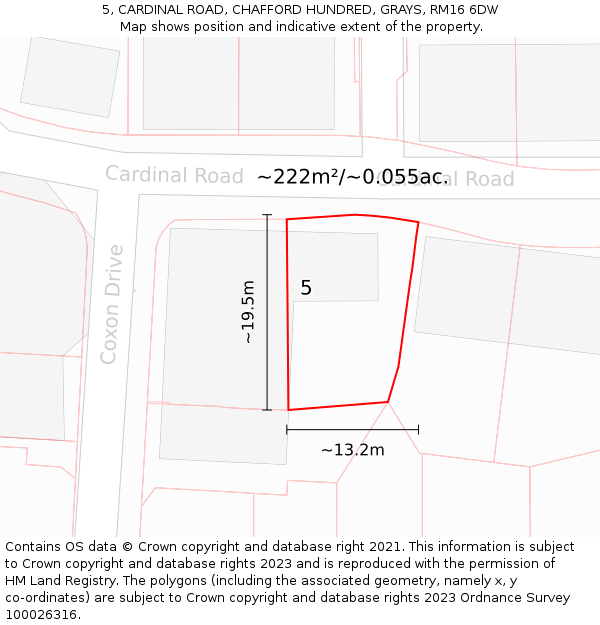 5, CARDINAL ROAD, CHAFFORD HUNDRED, GRAYS, RM16 6DW: Plot and title map