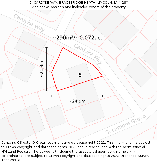 5, CARDYKE WAY, BRACEBRIDGE HEATH, LINCOLN, LN4 2SY: Plot and title map