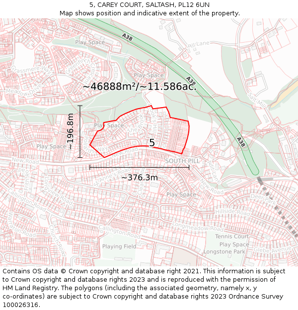 5, CAREY COURT, SALTASH, PL12 6UN: Plot and title map