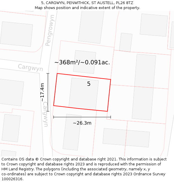 5, CARGWYN, PENWITHICK, ST AUSTELL, PL26 8TZ: Plot and title map