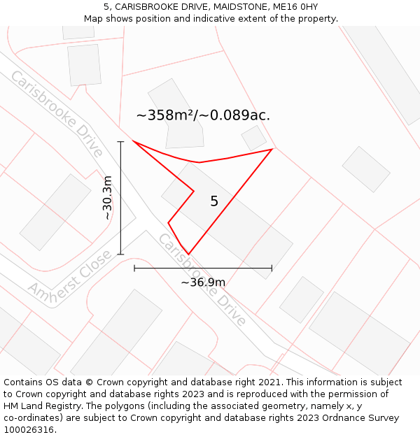 5, CARISBROOKE DRIVE, MAIDSTONE, ME16 0HY: Plot and title map
