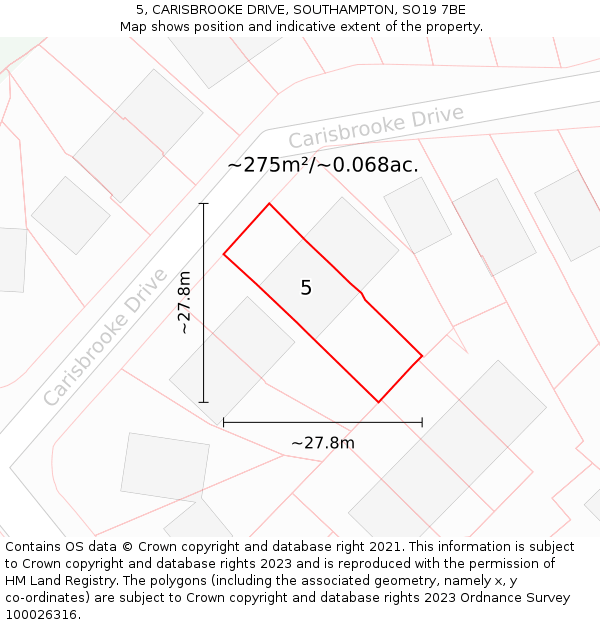 5, CARISBROOKE DRIVE, SOUTHAMPTON, SO19 7BE: Plot and title map