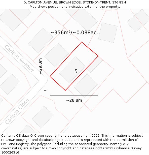 5, CARLTON AVENUE, BROWN EDGE, STOKE-ON-TRENT, ST6 8SH: Plot and title map