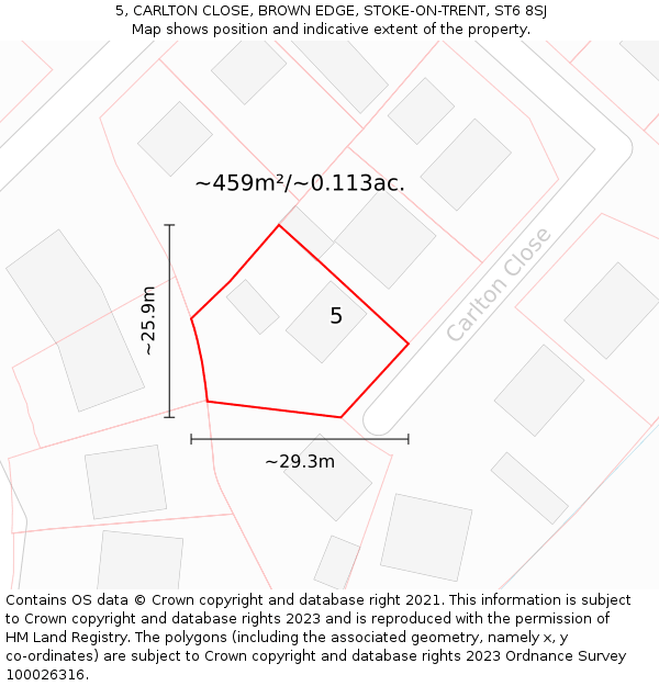 5, CARLTON CLOSE, BROWN EDGE, STOKE-ON-TRENT, ST6 8SJ: Plot and title map