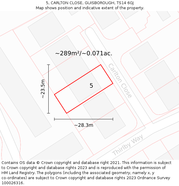 5, CARLTON CLOSE, GUISBOROUGH, TS14 6GJ: Plot and title map