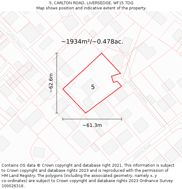 5, CARLTON ROAD, LIVERSEDGE, WF15 7DG: Plot and title map