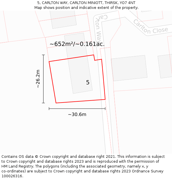 5, CARLTON WAY, CARLTON MINIOTT, THIRSK, YO7 4NT: Plot and title map