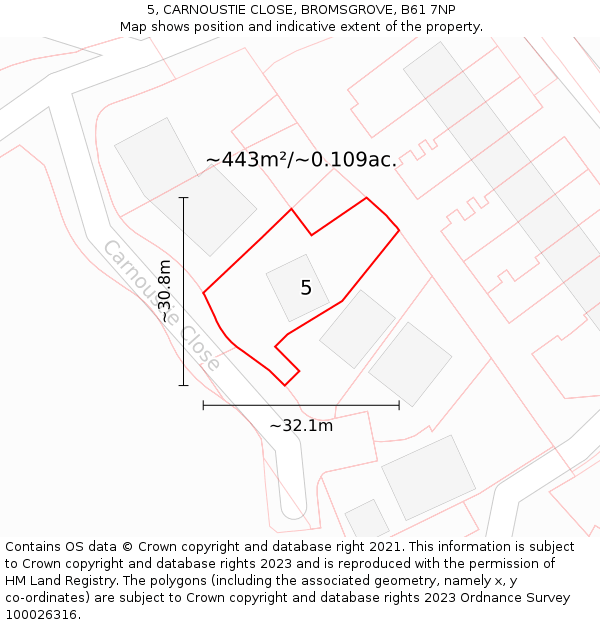 5, CARNOUSTIE CLOSE, BROMSGROVE, B61 7NP: Plot and title map