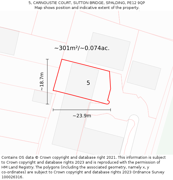 5, CARNOUSTIE COURT, SUTTON BRIDGE, SPALDING, PE12 9QP: Plot and title map