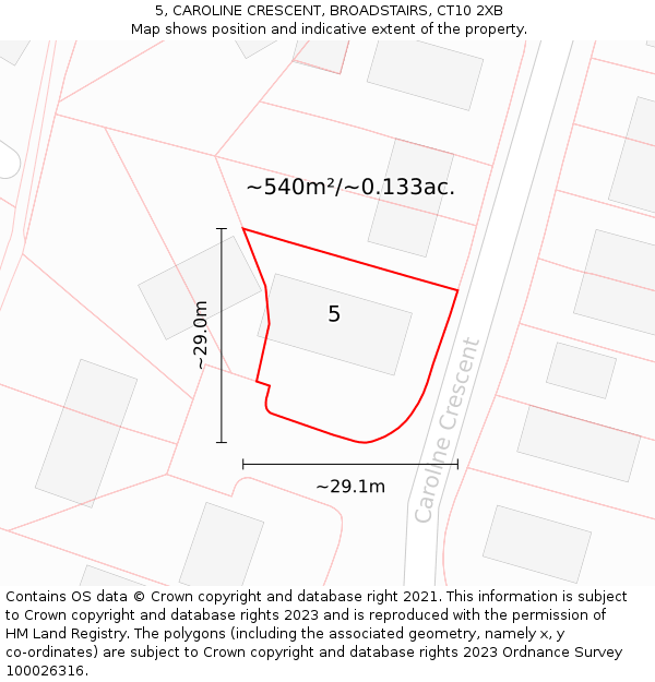 5, CAROLINE CRESCENT, BROADSTAIRS, CT10 2XB: Plot and title map