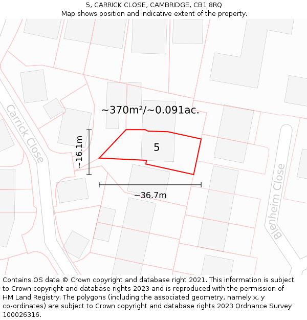 5, CARRICK CLOSE, CAMBRIDGE, CB1 8RQ: Plot and title map