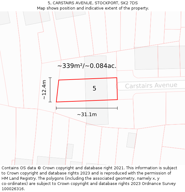 5, CARSTAIRS AVENUE, STOCKPORT, SK2 7DS: Plot and title map