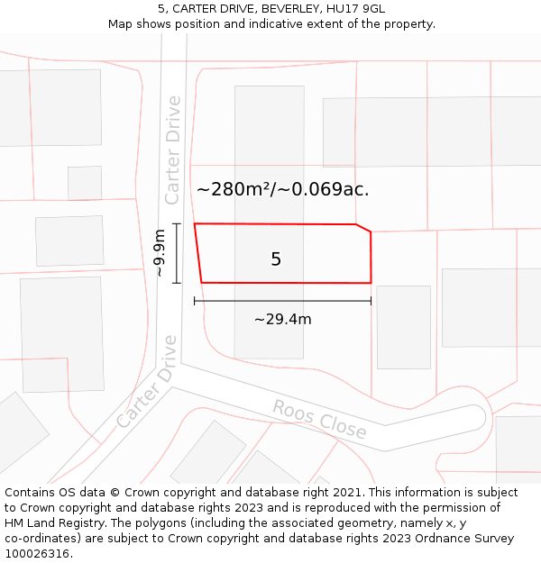 5, CARTER DRIVE, BEVERLEY, HU17 9GL: Plot and title map