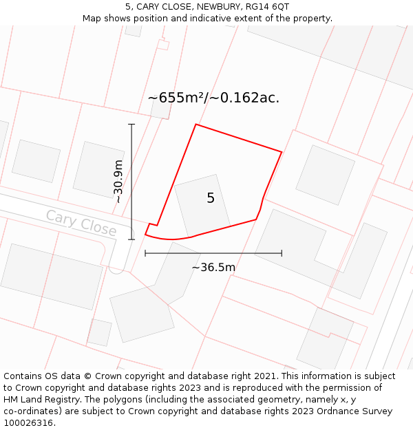 5, CARY CLOSE, NEWBURY, RG14 6QT: Plot and title map