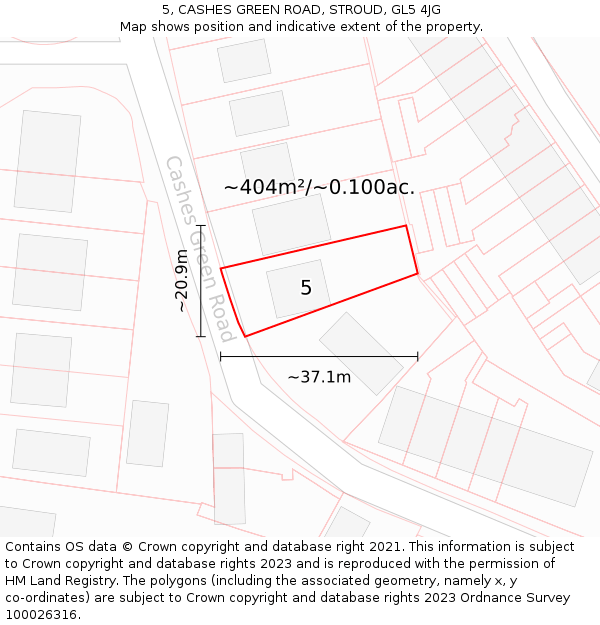 5, CASHES GREEN ROAD, STROUD, GL5 4JG: Plot and title map